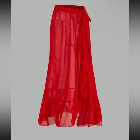 SHEIN Other - Red Sheer Swim Coverup Maxi Skirt